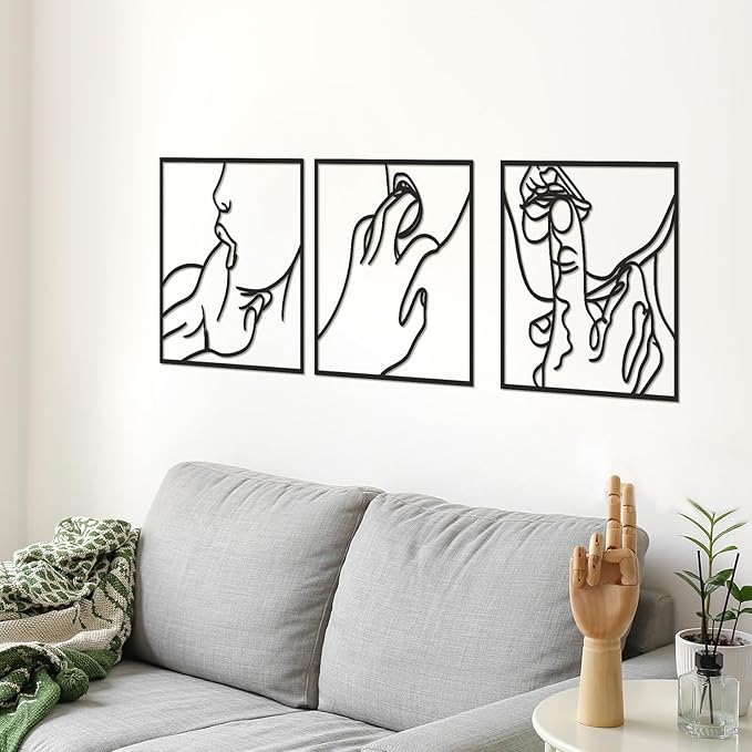 Wenqik 3 Pcs Metal Minimalist Line Wall Art Decor Metal Hand and Lip Line Wall Decor Minimalist Abstract Woman Decors for Bedroom Bathroom Living Room