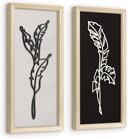 VIYYIEA Wooden 3d Floral Bathroom Wall Decor, Ready-to-Hang Framed Wall Art For Living Room, Bedroom and Office, Boho Botanical Farmhouse Decoration, Lightweight but Valuable Gift (7x16 In, set of 2)
