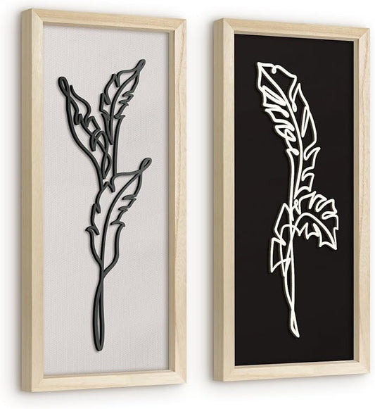 VIYYIEA Wooden 3d Floral Bathroom Wall Decor, Ready-to-Hang Framed Wall Art For Living Room, Bedroom and Office, Boho Botanical Farmhouse Decoration, Lightweight but Valuable Gift (7x16 In, set of 2)