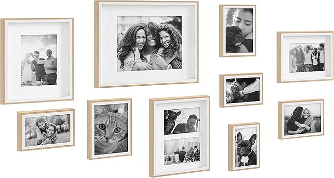 Kate and Laurel Gibson Modern Frame Set; Set of 10; White and Natural Wood; Decorative Photo Gallery Wall Frame Set with Multiple Sizes