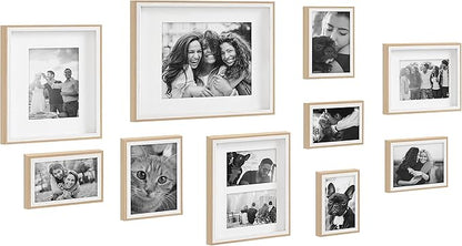 Kate and Laurel Gibson Modern Frame Set; Set of 10; White and Natural Wood; Decorative Photo Gallery Wall Frame Set with Multiple Sizes