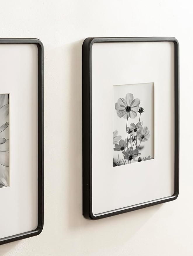 Kate and Laurel Inglewood Modern Wall Picture Frame Set of 3; 16x20 matted to 8x10; Black; Three-Piece Frame Set for Gallery Wall Accent Set in Living Room Decor