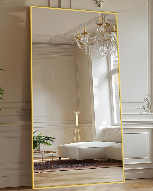 Antok Full Length Mirror, 78"x38" Oversized Floor Mirror Freestanding, Full Body Floor Standing Mirror with Stand, Hanging Mounted for Living Room Cloakroom,Gold,Rect Style