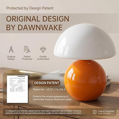 Dawnwake Mushroom Lamp Table Lamp for Bedroom,Desk Bedside Small Lamps for Living Room Night Stands,Mushroom Decor Cute Mini Modern Mid Century Lamps,Unique Aesthetic Home Living Room Decor(Orange)