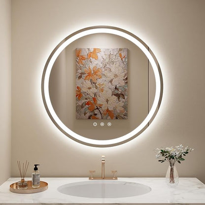 LOVESPEJO 30" Round LED Bathroom Mirror with Lights, Circle LED Mirror for Bathroom, Fogless, Dimmable, 3 Colors Changing, IP54, Shatter-Proof