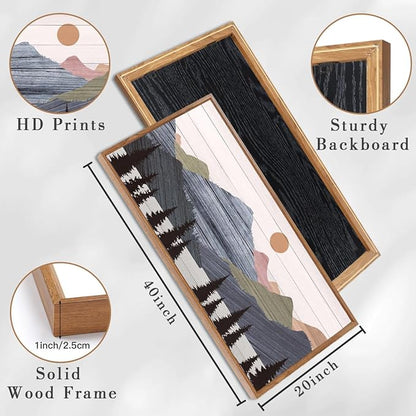 Framed Mountain Wall Art Pine Tree Forest Wall Decor Modern Mountain Range Painting 20x40 Inch for Living Room Bedroom Dining Room