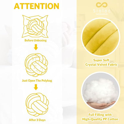 Sioloc Soft Knot Ball Pillows,Round Throw Pillow Cushion Home Decoration Plush Pillow,Throw Knotted Pillow Handmade Round Plush Pillow（10.6inches,Yellow）