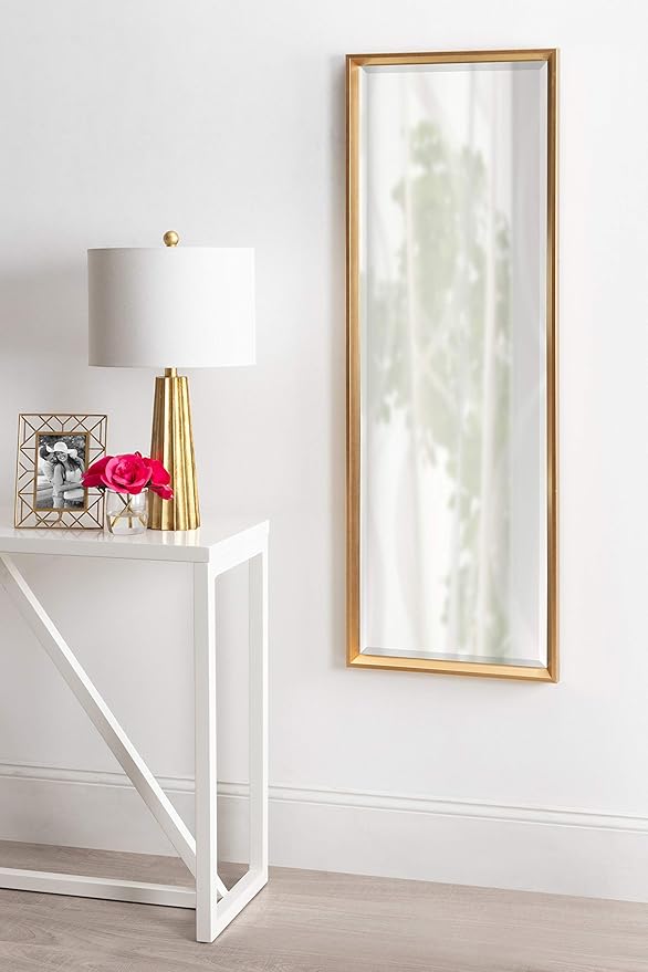 Kate and Laurel Calter Modern Framed Full Length Beveled Wall Mirror, 17.5x49.5 Gold