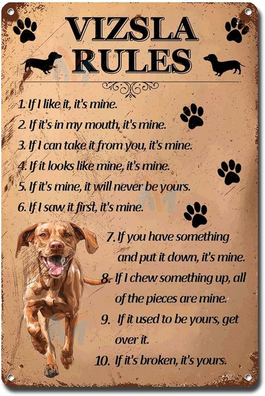 Metal Sign Tin Sign Vintage Wall Art Vizsla Rules Bar Sign for Restaurant 6×8 Inches