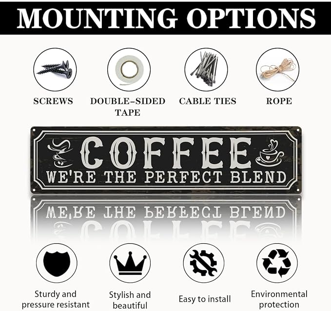 Coffee Metal Tin Signs, Coffee We're the Perfect Blend, Farmhouse Kitchen Decor for Wall, Vintage Style Home Decor, Cafe Decors, Decorative Metal Wall Signs 15.8x4 Inches, Coffees Lover Gifts