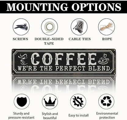 Coffee Metal Tin Signs, Coffee We're the Perfect Blend, Farmhouse Kitchen Decor for Wall, Vintage Style Home Decor, Cafe Decors, Decorative Metal Wall Signs 15.8x4 Inches, Coffees Lover Gifts