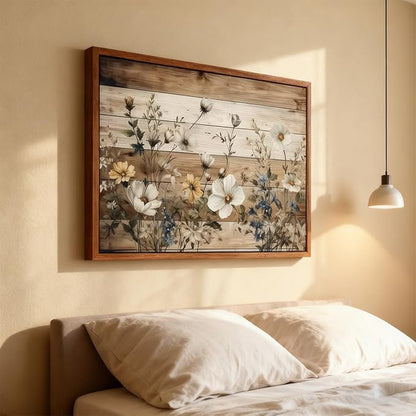 Framed Vintage Floral Wall Art Rustic Flowers Wall Decor Farmhouse Canvas Poster Picture for Home Wall Decor, Living Room and Bedroom Decor 16x24in