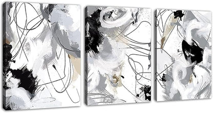 Abstract Canvas Wall Art for Bedroom Bathroom Living Room Wall Decor Black White Grey Modern Abstract Canvas Pictures Abstract Prints Artwork Home Office Wall Decoration 16" x 24" x 3 Pieces
