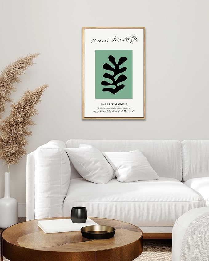 Zzuyi Henri Matisse Framed Wall Art,Boho Green Botanical Art Prints,Abstract Minimalist Wall Decor,Aesthetic Room Wall Decor-12''x16''Natural Framed