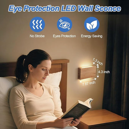 Wood Wall Sconce Indoor Wall Lights Hardwired 1 Pack Up and Down Wall Mount Light for Living Room Bedroom Hallway Corridor Conservatory Cool White 3000K(with led 4000K and 6000k)
