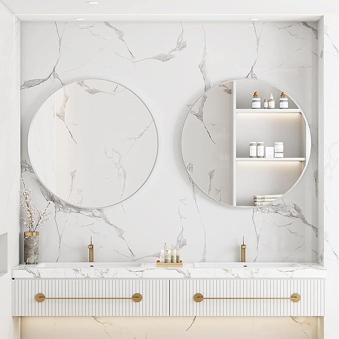 Itrue 36 Inch Round Wall Mirror, Brushed Silver Metal Frame Circle Bathroom Vanity Mirror, Silver-Backed HD Glass Decorative Mirror for Over Sink, Living Room, Bedroom, Entryway