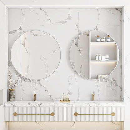 Itrue 36 Inch Round Wall Mirror, Brushed Silver Metal Frame Circle Bathroom Vanity Mirror, Silver-Backed HD Glass Decorative Mirror for Over Sink, Living Room, Bedroom, Entryway