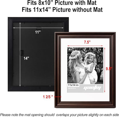 Yaetm 11x14 Picture Frame with Mat for 8x10 Set of 4, 1.4" Wide Molding & Dark Brown Photo Frames 11 x 14 with Tempered Glass for Wall Gallery, Home and Office, Wall Mount (4 pack, Brown)