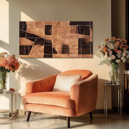 LEVERUP Geometric Block Wall Artwork Gold Canvas Wall Pictures Modern Abstract Wall Decor for Living Room Office Hotel 20×40 Inch Hallway Decorations
