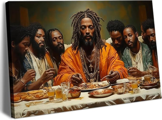 Modern Black Jesus Canvas Wall Art African American The Last Supper Painting Picture Wall Decor Black Man Christian Poster Print Artwork for Kitchen Dining Living Room Bedroom Home Decor12x16in canvas