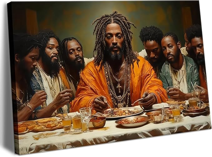 Modern Black Jesus Canvas Wall Art African American The Last Supper Painting Picture Wall Decor Black Man Christian Poster Print Artwork for Kitchen Dining Living Room Bedroom Home Decor8x10in canvas