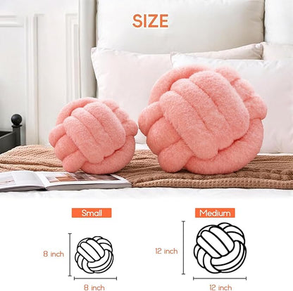 Knot Pillow Ball Plush - Decorative Throw Pillows for Bed Relieve Stress, Round Knot Cushion for Sofa Decor Pet Toy, Pink 8 inch