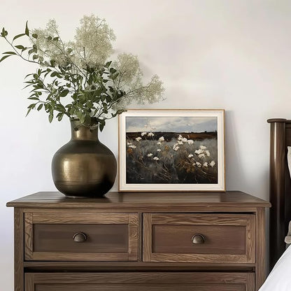 Framed Wall Art for Bedroom - Vintage Wildflower Painting Canvas Art Prints, Moody Dark Autumn Flower Wall Decor Aesthetic, Farmhouse Decor Wall Art Floral Pictures - 10x12Inch