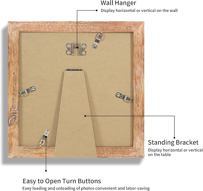 iRahmen 8x8 Picture Frame with Mat 6x6 - High Definition Real Glass Wooden Photo Frames for Tabletop Display and Wall Mounting (Rustic Brown, Set of 2)