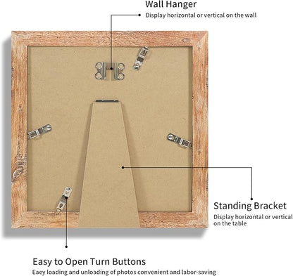 iRahmen 8x8 Picture Frame with Mat 6x6 - High Definition Real Glass Wooden Photo Frames for Tabletop Display and Wall Mounting (Rustic Brown, Set of 2)