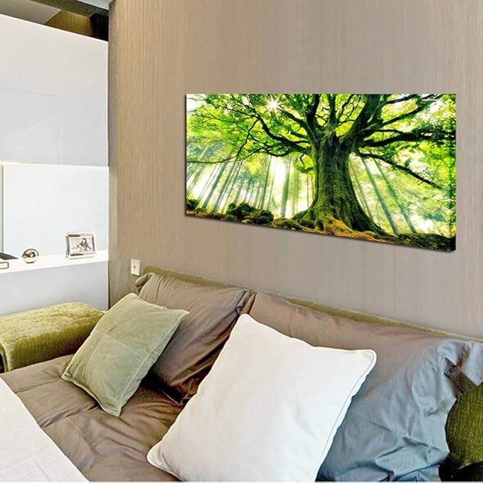 KREATIVE ARTS Extra Large Canvas Art Print Spring Forest Nature Green Big Tree Wall Art Photo Printed on Canvas Framed Artwork for Office Wall Decoration Ready to Hang 24x48inch