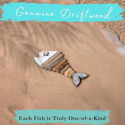 Driftwood Fish Nautical Wall Decor - Handmade Wooden Rustic Coastal Wall Art for Living Room, Bedroom, Office, Bathroom - Ocean Beach Decoration (Pearl)