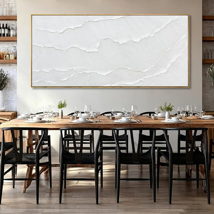 Extra Large Modern White sea wave Line Abstract Artwork Framed Neutral Canvas Wall Art for Living Room Bedroom Office Minimalist Decor 40x88 Inch