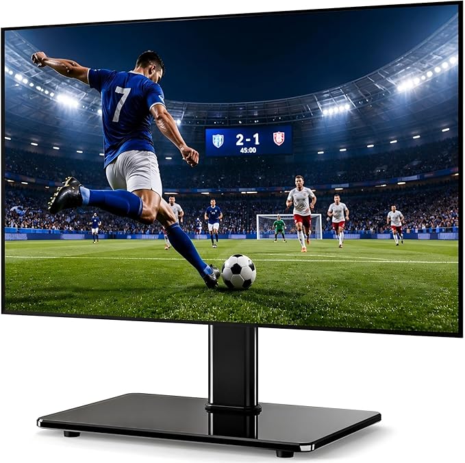 5Rcom Universal Swivel TV Stand for 27-60 inch Curved/Flat Screen TVs, Table Top TV Base Replacement Holds up to 88 lbs, Height Adjustable TV Stand Mount with Tempered Glass Base, MAX VESA 400x400mm