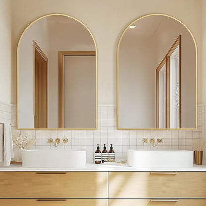 Arched Bathroom Mirror for Wall, 36" x 24" Gold Metal Frame Vanity Mirror, HD Glass Over Sink for Bathroom, Entryway, Bedroom