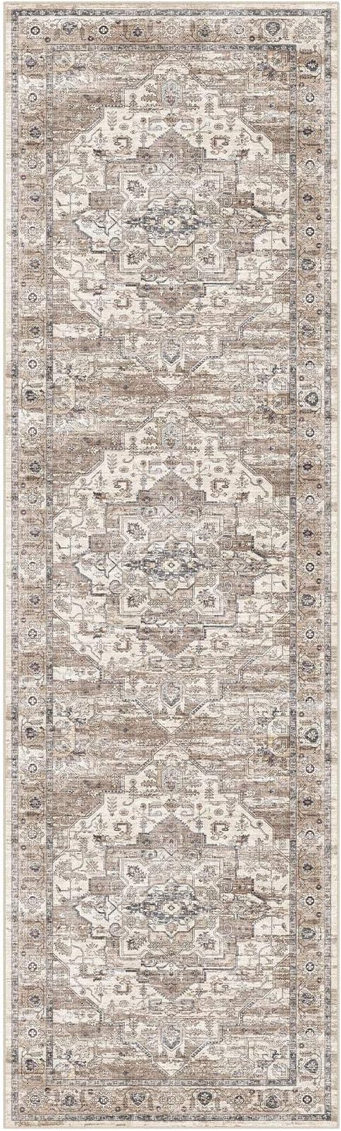 3x10 Washable Runner Rug :Hallway Runner with Non Slip Backing Farmhouse for Bedroom Bathroom Living Room Rug Vintage Large Soft Entryway for Kitchen Laundry Room Stain Resistant Carpet-Tea Brown
