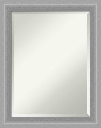 Amanti Art Silver Bathroom Mirror for Over Sink, 29x23 Peak Polished Nickel Narrow Rectangle Vanity Mirror, Medium Traditional Frame, Hangs Horizonally and Vertically, Bathroom Wall Decor, Beveled