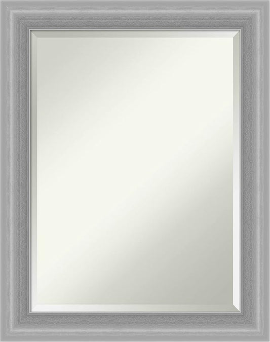 Amanti Art Silver Bathroom Mirror for Over Sink, 29x23 Peak Polished Nickel Narrow Rectangle Vanity Mirror, Medium Traditional Frame, Hangs Horizonally and Vertically, Bathroom Wall Decor, Beveled