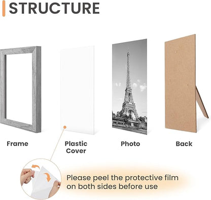 upsimples 10 Pack Picture Frames Collage Wall Decor for Mounting or Tabletop Display, Photo Gallery Frame Set for Family, Multi Sizes Including 8x10, 5x7, 4x6, Gray