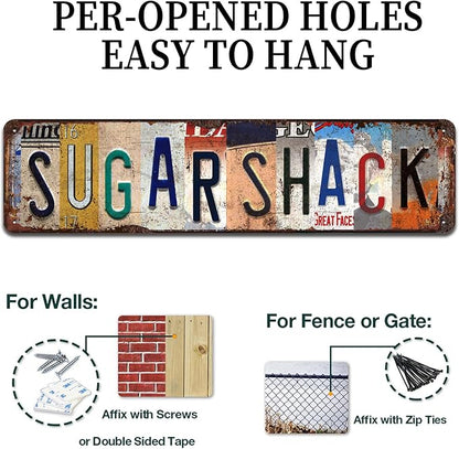 Vintage "Sugar Shack" Metal Tin Sign - Retro Rustic Wall Art for Kitchen, Farmhouse, Café, Cabin Décor - 4x16 Inch