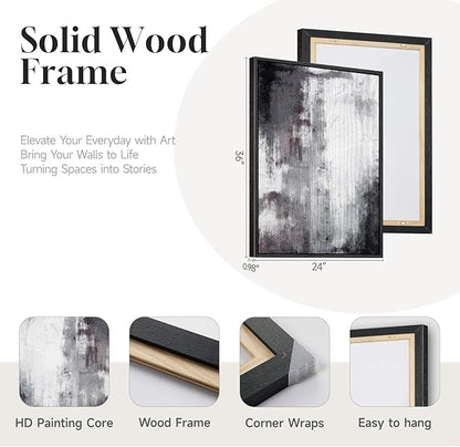 Framed Black and White Abstract Wall Art for Living Room, Large 3 Piece Modern Grey Canvas Artwork for Walls, Minimalist Abstract Prints Pictures Home Office Dining Room Hallway Wall Decor, 24x36 In