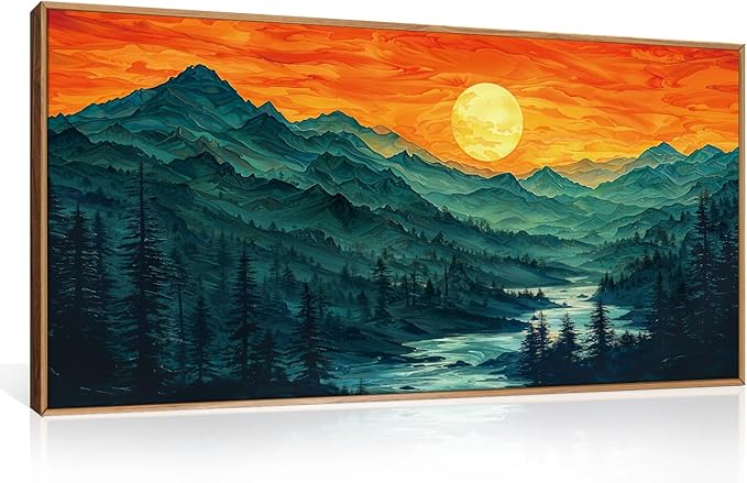 Woodland Mountain Framed Canvas Wall Art Set, Abstract Ridge Wall Painting, Boho Sunset Scenery Wall Decor, Modern Natural Landscape Art Print for Living Room, Bedroom, Office - 20"x40"
