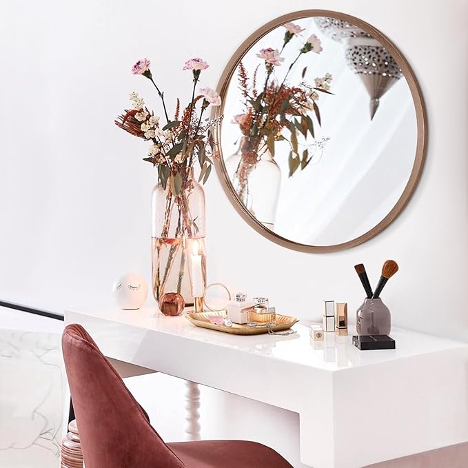 Round Bathroom Mirror Circle Aluminum Alloy Wall Mirrors with Simple Metal Frame Modern Round Hanging Mirror for Bathroom Hallway Room Living Purple Frame