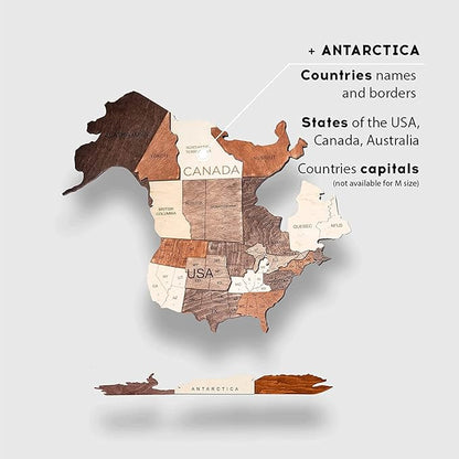 Enjoy The Wood 3D Wooden World Map Wall Art - Large Travel Map with Pins for Art Decor - Decorative Map of the World for Home, Office - Travel Wall Art Housewarming Gift Idea (Multicolor, XL, Unframed)