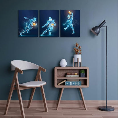 X-Ray Wall Art Decor Prints - Set of 3 Framed Football Poster Photos, Sports Room Decor For Men, Kids, Teenagers, Poster Set For Bedroom, Man Cave