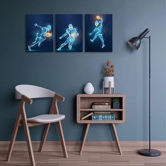 X-Ray Wall Art Decor Prints - Set of 3 Framed Football Poster Photos, Sports Room Decor For Men, Kids, Teenagers, Poster Set For Bedroom, Man Cave