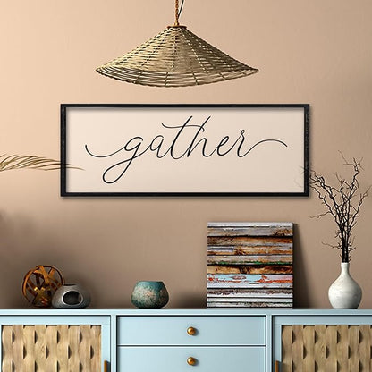 comurdyo Dining Room Gather Wall Art Decor Sign 32"×12" for Modern Home Minimalist Rustic Farmhouse Gathering Living Room Large Wall Plaque Horizontal Hanging (Black)