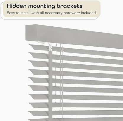 Cordless Light Filtering Mini Blind - 35 Inch Width, 64 Inch Length, 1" Slat Size - Grey - Cordless GII Morningstar Horizontal Windows Blinds for Interior by Achim Home Decor