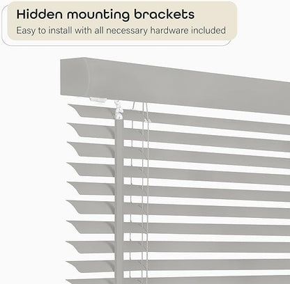 Cordless Light Filtering Mini Blind - 28 Inch Width, 64 Inch Length, 1" Slat Size - Grey - Cordless GII Morningstar Horizontal Windows Blinds for Interior by Achim Home Decor