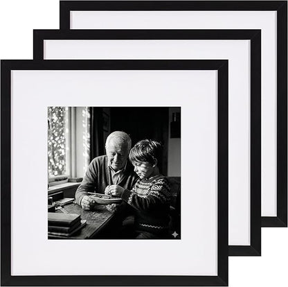 eletecpro Gallery Wall Frame Set of 3, 12x12 Inch Square Black Frames with 8x8 Mat, Scratch-Resistant Finish for Modern Home Decor
