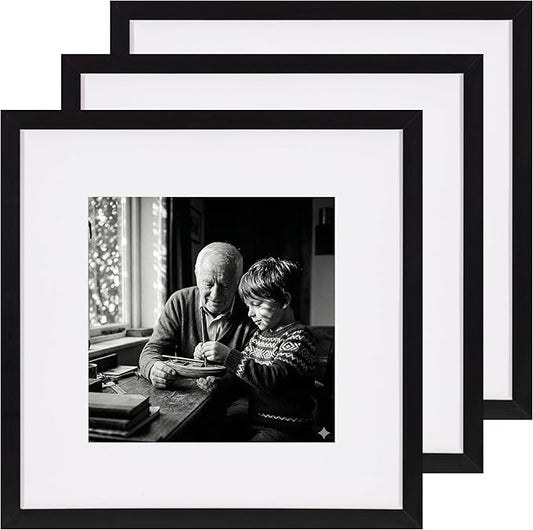 eletecpro Gallery Wall Frame Set of 3, 12x12 Inch Square Black Frames with 8x8 Mat, Scratch-Resistant Finish for Modern Home Decor
